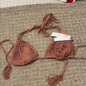 Pilyq Terracotta Fringe Bikini Top